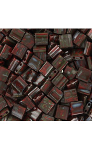 Miyuki tila 5x5mm beads - Picasso opaque red TL-4521